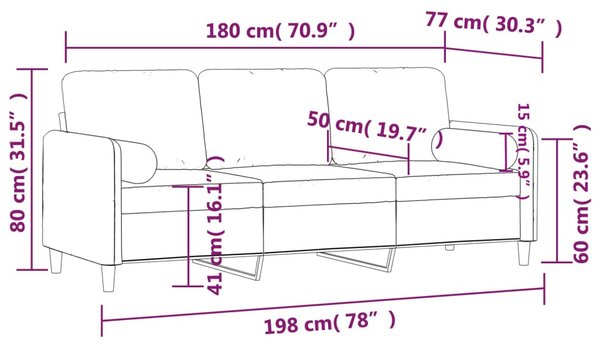 3 személyes sötétszürke bársony kanapé díszpárnákkal 180 cm