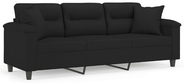 3 személyes fekete mikroszálas szövetkanapé párnákkal 180 cm