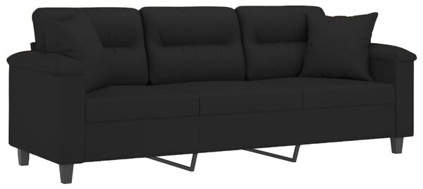 3 személyes fekete mikroszálas szövetkanapé párnákkal 180 cm