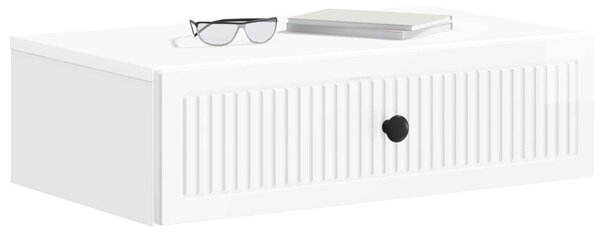 Fali oldaltábla Magasfényű Fehér 59 x 34,5 x 17 cm Szerelt Fa