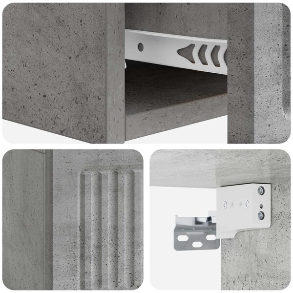Fali oldaltábla Betonszürke 59 x 34,5 x 17 cm Szerelt Fa