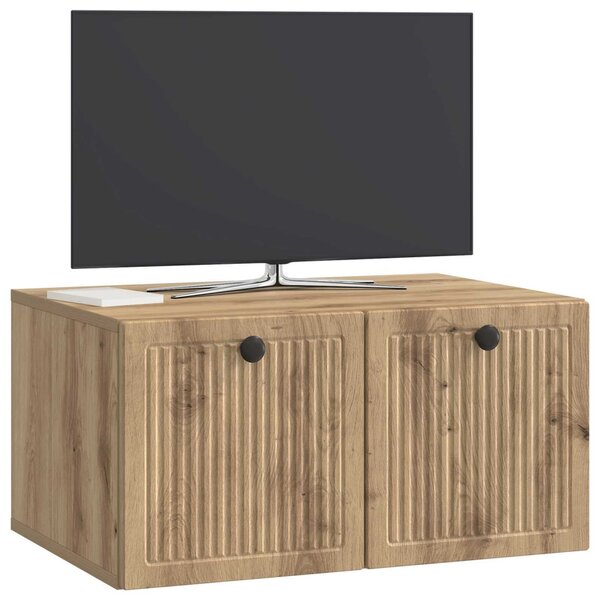 Fali TV szekrény 59,5 x 41 x 30 cm Kézműves Tölgy Szerelt Fa