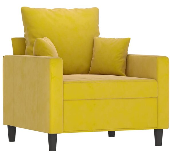 Sárga bársony kanapéfotel lábtartóval 60 cm