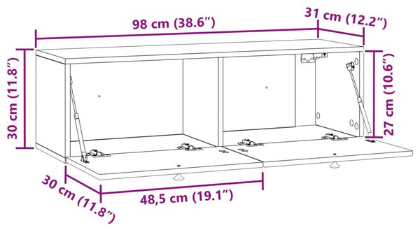 Fali TV szekrény Fehér 98 x 31 x 30 cm Szerelt Fa