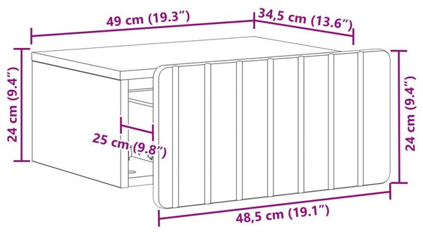 VidaXL Fali éjjeli szekrény fiókkal Fehér 49 x 34,5 x 24 cm Szerelt Fa