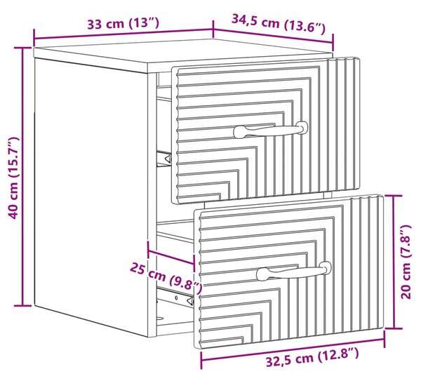 VidaXL Fali éjjeli szekrény fiókkal Fehér 34,5 x 33 x 40 cm Szerelt Fa