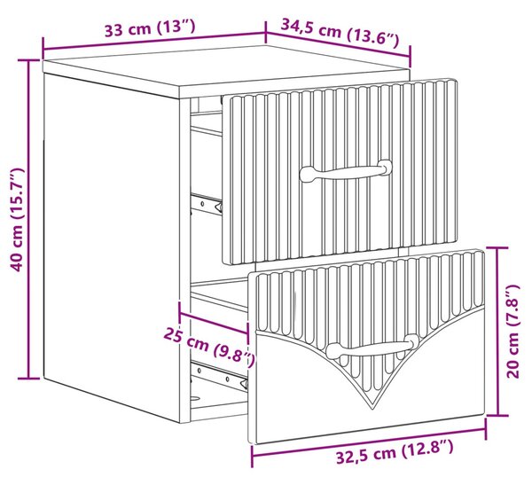 Fali éjjeli szekrény 2 pcs Fehér 34,5 x 33 x 40 cm Szerelt Fa