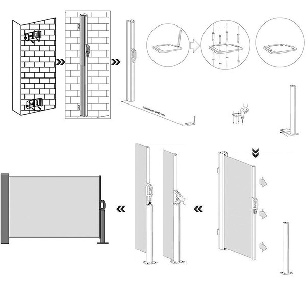Oldalsó napellenző, kihúzható napellenző 200x350cm bézs