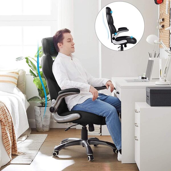 Ergonomikus forgószék, irodai szék összecsukható karokkal, fekete