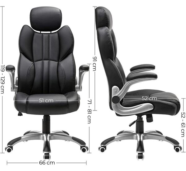 Ergonomikus forgószék, irodai szék összecsukható karokkal, fekete