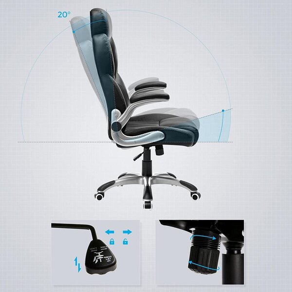 Ergonomikus forgószék, irodai szék összecsukható karokkal, fekete