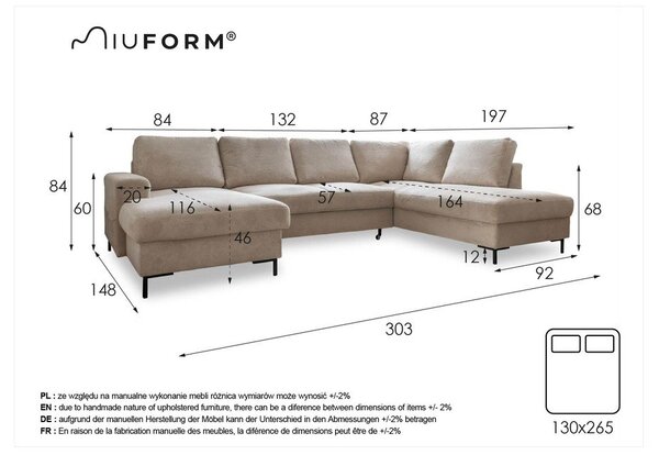 Bézs kordbársony kinyitható sarokkanapé (jobb oldali) Lofty Lilly – Miuform
