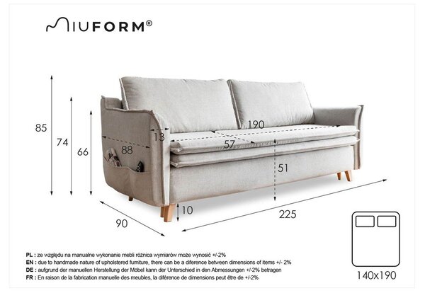 Bézs bársony kinyitható kanapé 225 cm Charming Charlie – Miuform