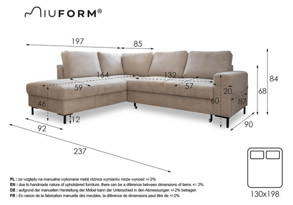 Barna kordbársony kinyitható sarokkanapé (bal oldali) Lofty Lilly – Miuform