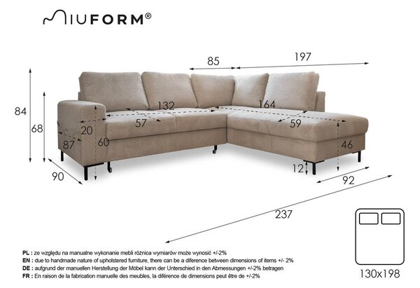 Sötétkék kordbársony kinyitható sarokkanapé (jobb oldali) Lofty Lilly – Miuform