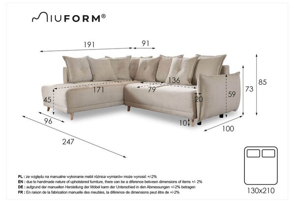 Zöld kordbársony kinyitható sarokkanapé (bal oldali) Lazy Lukka – Miuform