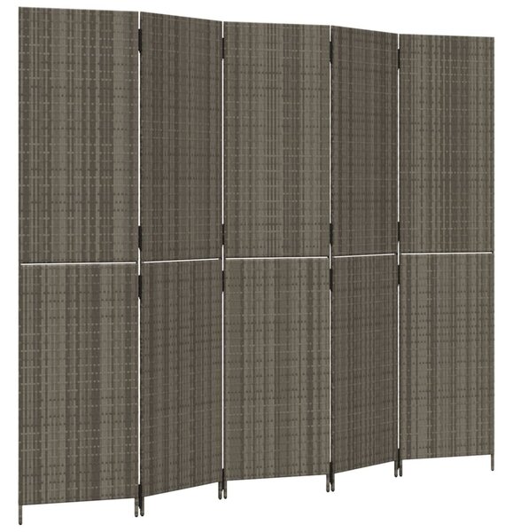 Szürke 5-paneles polyrattan térelválasztó