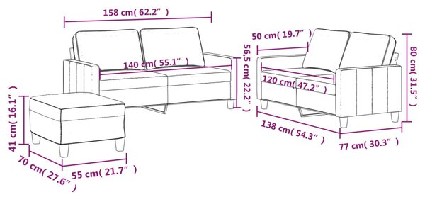 3 részes világosszürke bársony ülőgarnitúra párnákkal