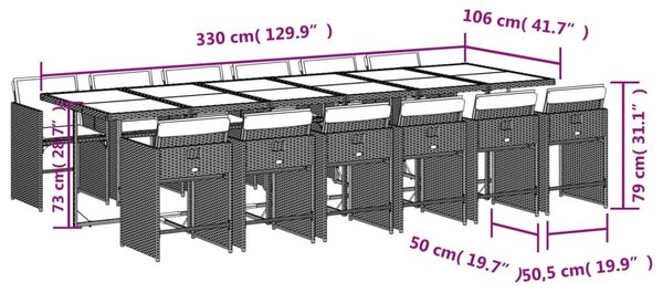 13 részes szürke polyrattan kerti étkezőgarnitúra párnákkal