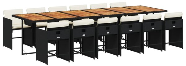 13 részes fekete polyrattan kerti ülőgarnitúra párnákkal
