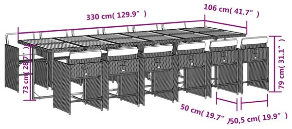 13 részes fekete polyrattan kerti ülőgarnitúra párnákkal