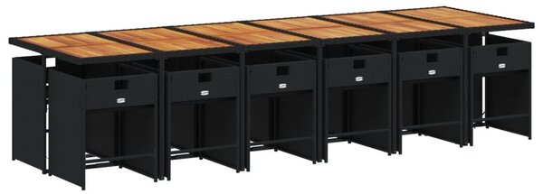 13 részes fekete polyrattan kerti ülőgarnitúra párnákkal