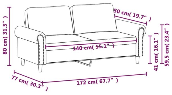 Kétszemélyes kék bársony kanapé 140 cm