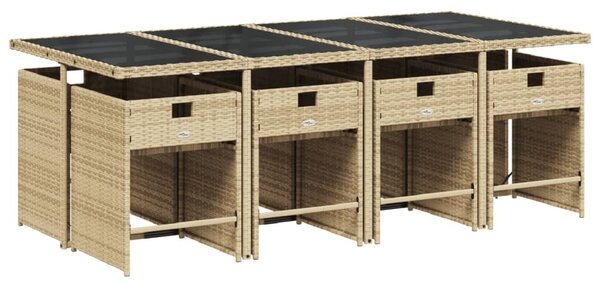 9 részes vegyes bézs polyrattan kerti étkezőgarnitúra párnákkal