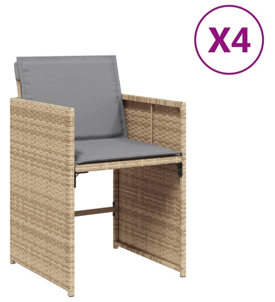 4 db vegyes bézs polyrattan kerti szék párnával