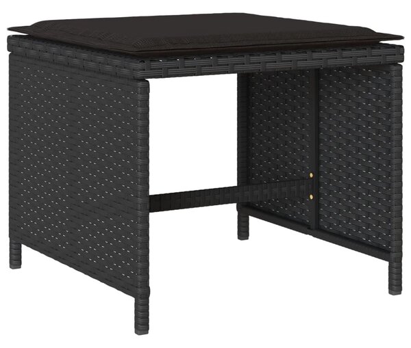 15 részes fekete polyrattan kerti étkezőgarnitúra párnákkal