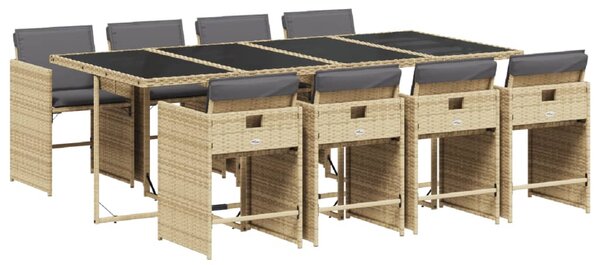 9 részes vegyes bézs polyrattan kerti étkezőgarnitúra párnákkal