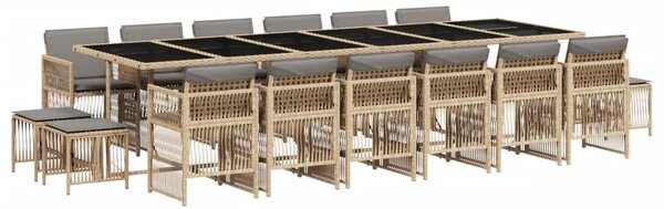 17részes vegyes bézs polyrattan kerti étkezőgarnitúra párnákkal