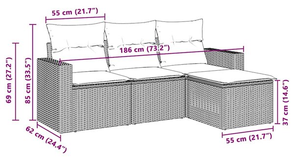 4 részes világosszürke polyrattan kerti ülőgarnitúra párnákkal
