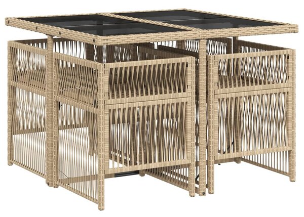 5 részes vegyes bézs polyrattan kerti étkezőgarnitúra párnákkal