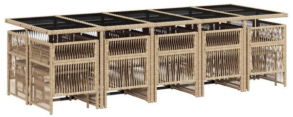 15 részes vegyes bézs polyrattan kerti étkezőgarnitúra párnával