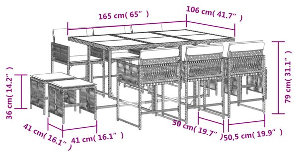 11 részes bézs polyrattan kerti étkezőgarnitúra párnákkal