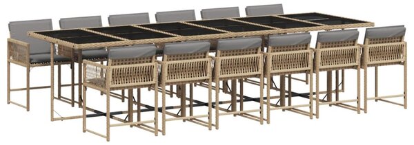 13részes vegyes bézs polyrattan kerti étkezőgarnitúra párnákkal