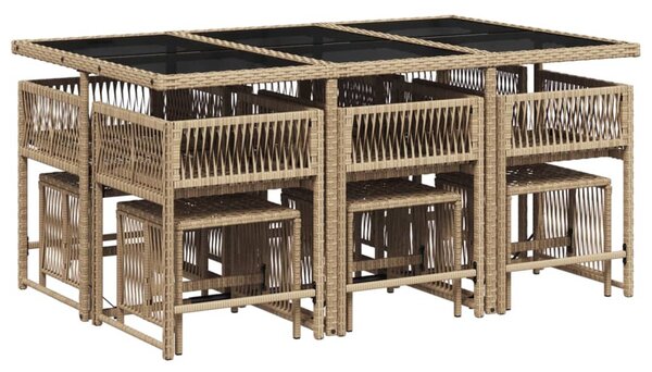 11 részes bézs polyrattan kerti étkezőgarnitúra párnákkal
