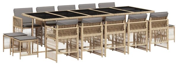 15 részes vegyes bézs polyrattan kerti étkezőgarnitúra párnával