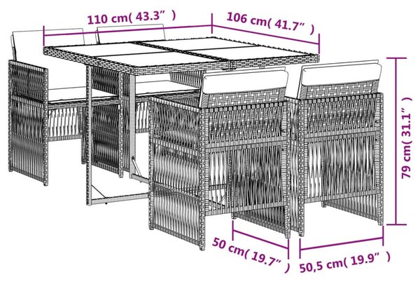 5 részes vegyes bézs polyrattan kerti étkezőgarnitúra párnákkal