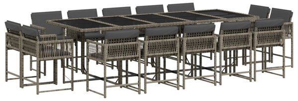 15 részes szürke polyrattan kerti étkezőgarnitúra párnákkal