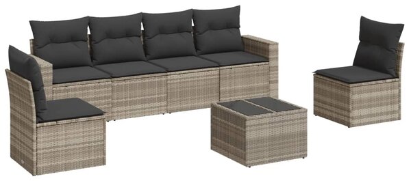 7 részes világosszürke polyrattan kerti ülőgarnitúra párnákkal