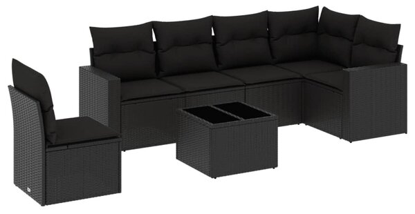 7 részes fekete polyrattan kerti ülőgarnitúra párnával