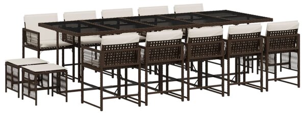 15 részes barna polyrattan kerti ülőgarnitúra párnákkal