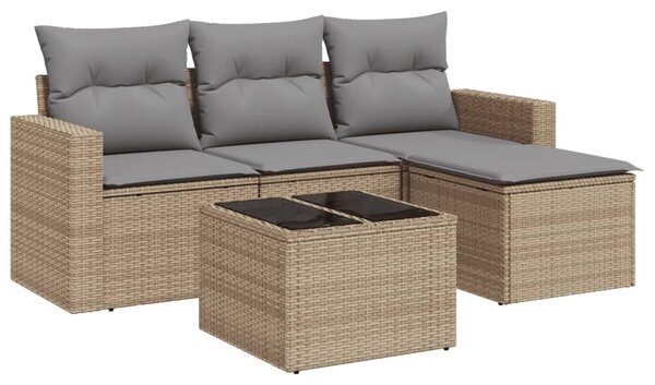 5 részes bézs polyrattan kerti ülőgarnitúra párnákkal