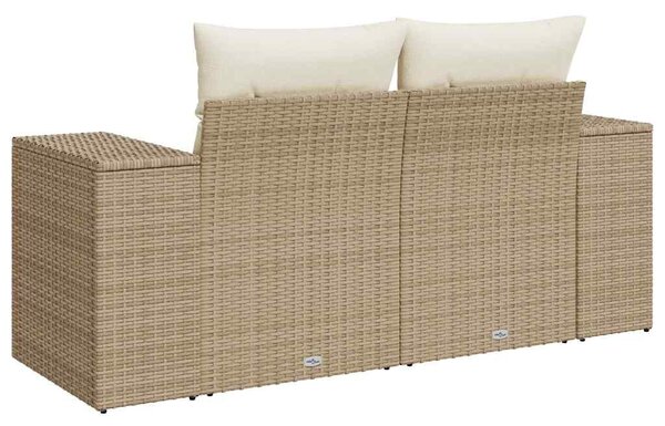 2 személyes bézs polyrattan kerti kanapé párnával