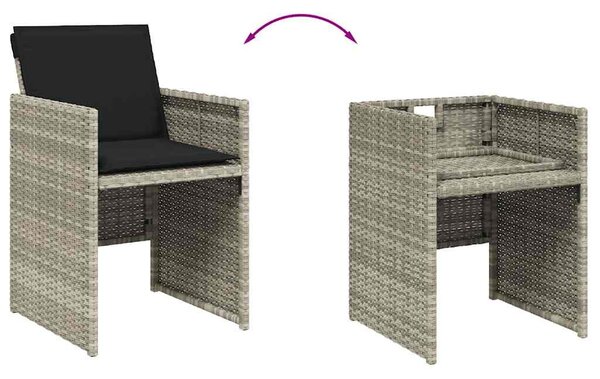 9részes világosszürke polyrattan kerti étkezőgarnitúra párnával