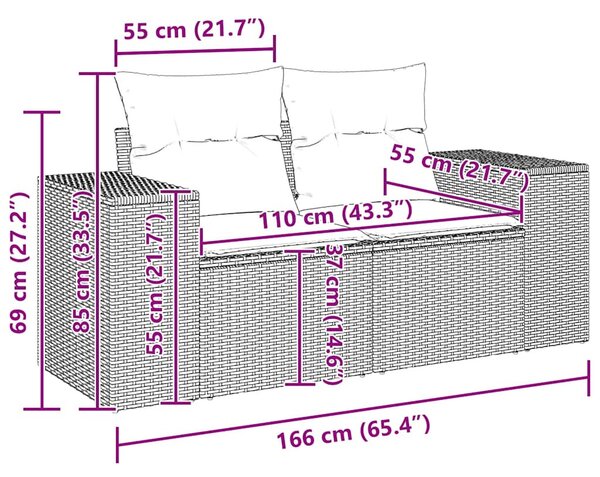 2 személyes bézs polyrattan kerti kanapé párnával