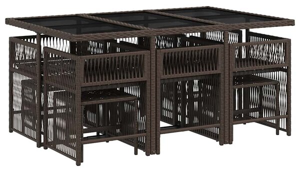 11 részes barna polyrattan kerti ülőgarnitúra párnákkal