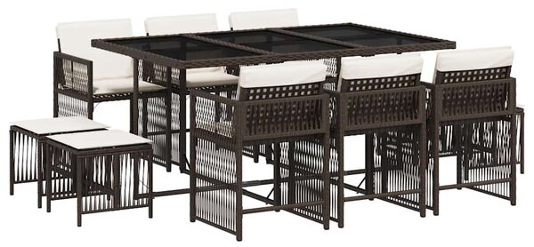 11 részes barna polyrattan kerti ülőgarnitúra párnákkal